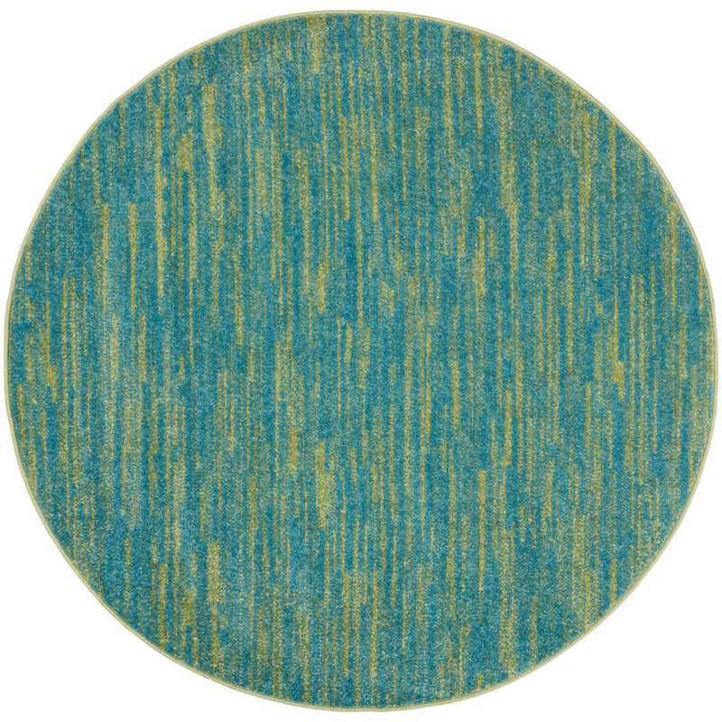 Nourison Essentials Blue/Green Indoor/Outdoor Area Rug, Round 4'