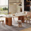 78.7" Stone Kitchen Dining Table for 8 with Solid Wood Legs, Travertine Slab Top, Semi-Circular Stripe Base