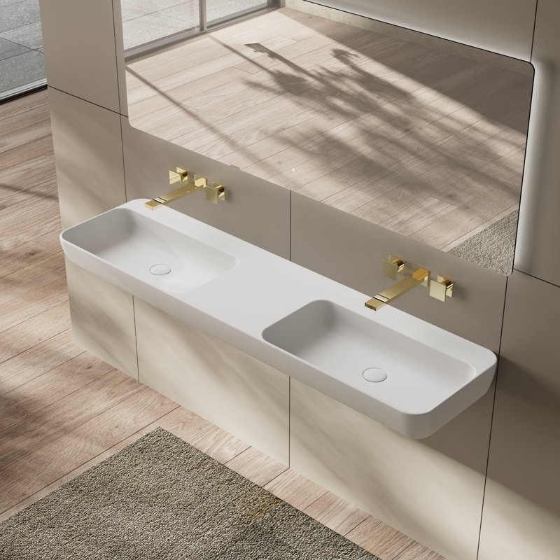 MonBlari 59" X 16" Solid Surface Wall Mounted Bathroom Sink Matte White, Matte White