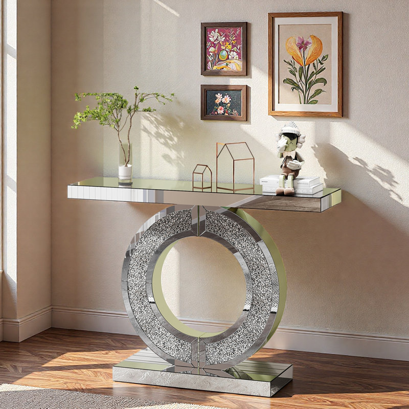 Console avec miroir en argent et base double