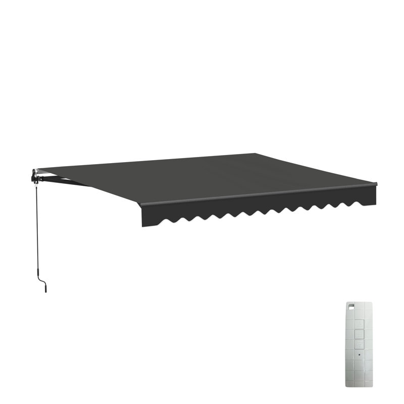 Auvent de patio motorisé rétractable - cadre noir, l 10 pi x P 8 pi, Noir onyx, Couleur unie