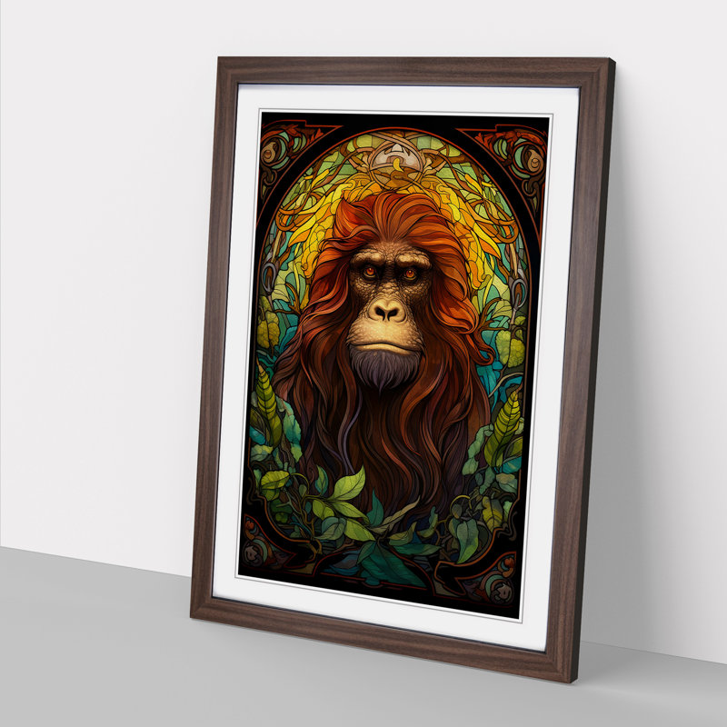 Orangutan Nouveau - Single Picture Frame Print on Wood, 34cm H x 25cm W x 2cm D, Walnut