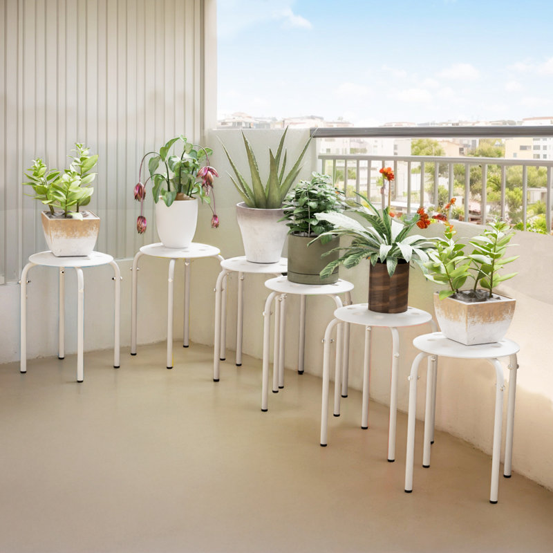 Patio Plastic Portable Stacking Chairs(Set Of 6), White