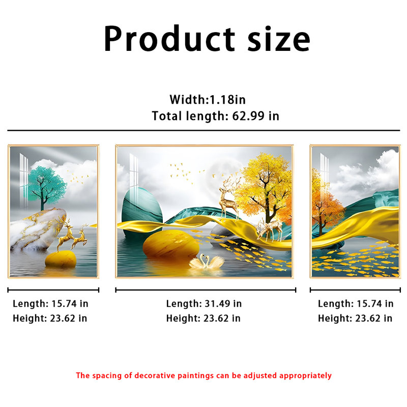 3 - Pieces, 23.62" H x 1.18" W x 62.99" D