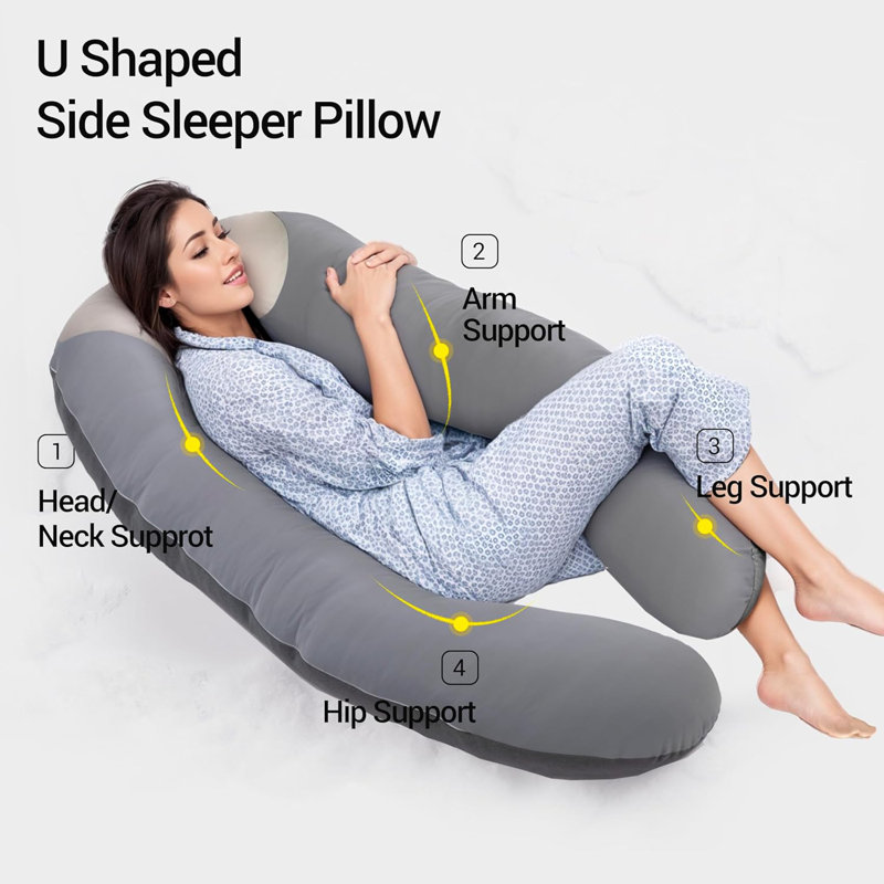 Oreiller pour grand lit Sound Sleep Comfort Wowmax, oreiller en forme de U pour dormir, oreiller pour dormir, Gris