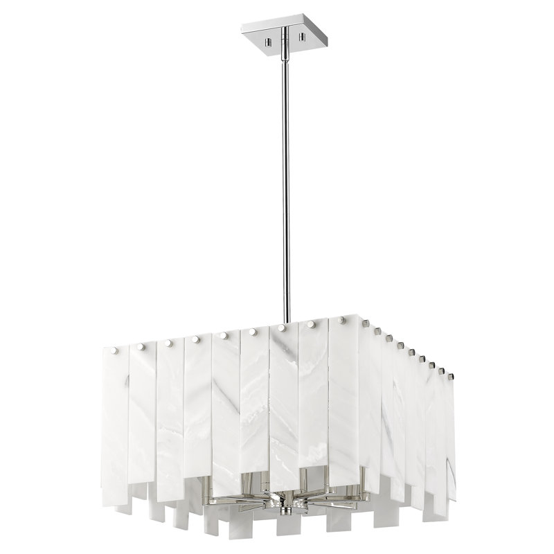 Luminaire suspendu rectangulaire à 4 lumières Ruchbah, Nickel poli