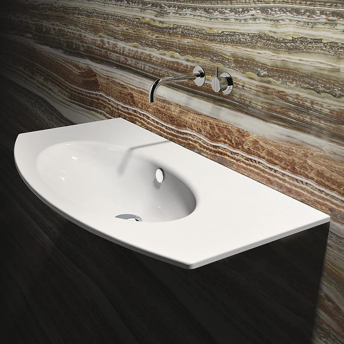 Velis 39.37'' L Bathroom Sink, 0-Hole, White