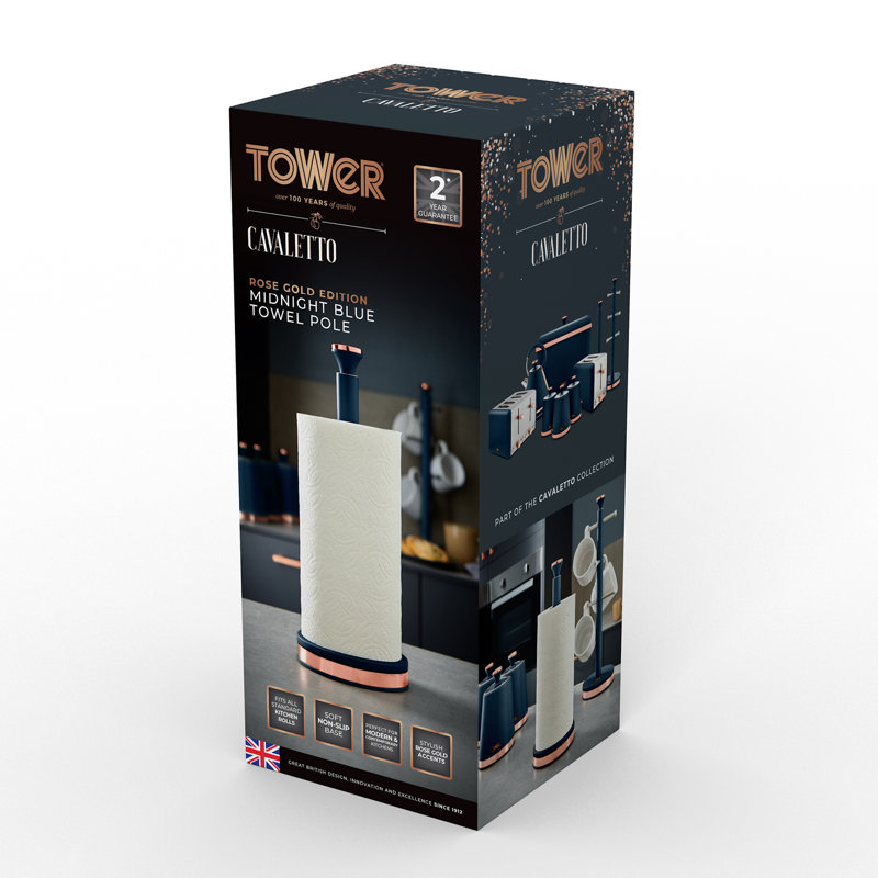 Tower Cavaletto Towel Pole Kitchen Roll Holder, Midnight Blue