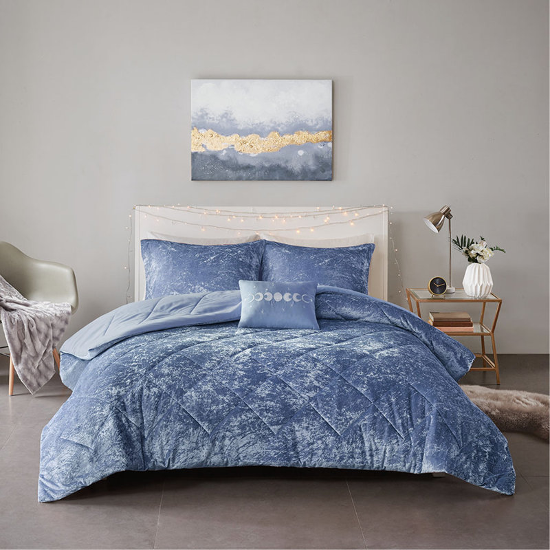 Ensemble d'édredon en velours double / grand avec coussin décoratif, Bleu, Édredon pour lit double / grand lit + 3 pièces s