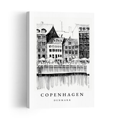 Copenhagen Waterfront Sketch Abstract Contemporary Architecture City Wall Art Print by Alex Nereuta - Wrapped Canvas Print