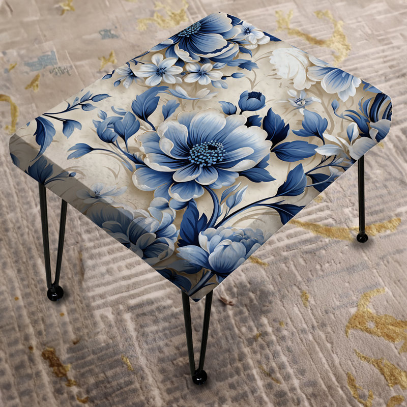 Motif victorien de vignes filigranes bleu cobalt - Repose-pieds rectangulaire floral