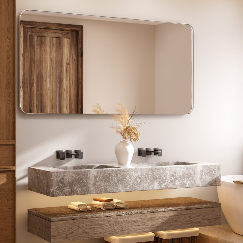 Cozy Design Tempered Glass Framed Wall-Mounted Bathroom Vanity Mirror, Silver, 36" x 72", Rectangle