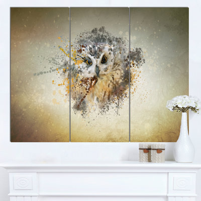 « large offrir hibou », ensemble de 3 reproductions d’art sur toiles tendues