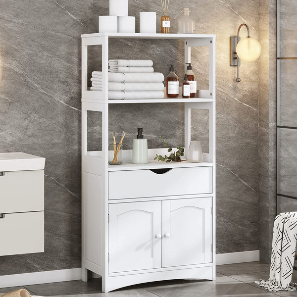 White Bathroom Storage Cabinet, Freestanding Cabinet with Drawers