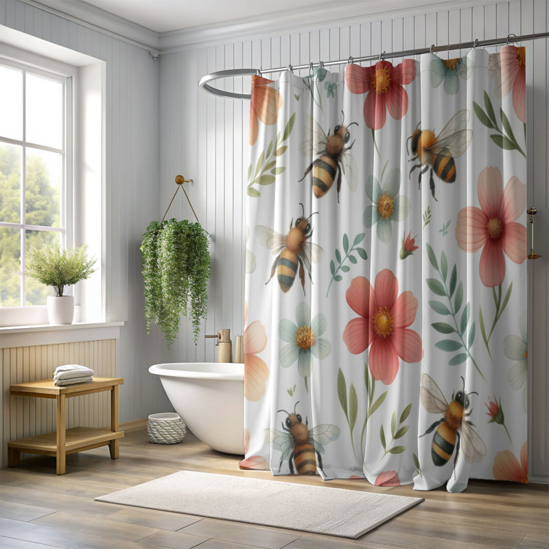 Rideau de douche standard 1 pièce Corionna Bee & Bloom, H 74 po x l 71 po