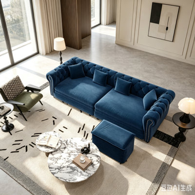 Chesterfield Sofa,89 " W 3-in-1 Pull-Out Sofa Bed, Convertible Sleeper Sofa Bed,King Size Sofa Bed, Chaise Lounge,Velvet 3-Seater Sofa with Movable Ot