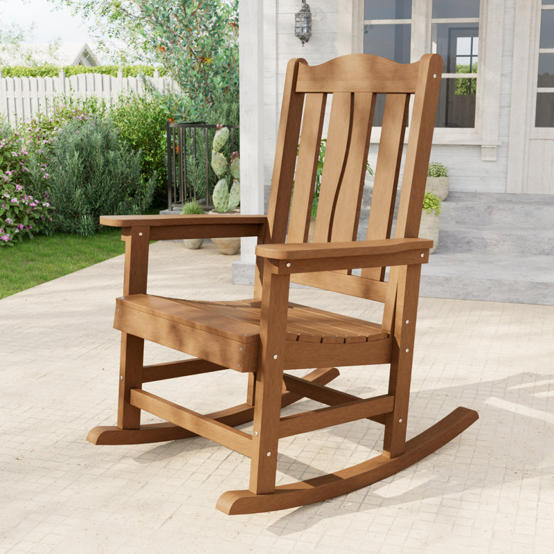 Chaise berçante d'extérieur en PEHD, Teck