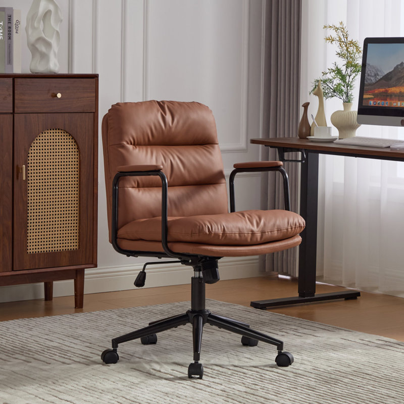 Chaise de bureau pivotante à roulettes avec accoudoirs rembourrés, Brun