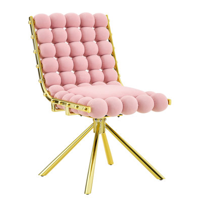 Fauteuil d'appoint moderne capitonné à bulles roses, fauteuil pivotant en velours moelleux avec pieds en métal, fauteuil ergonomique sans accoudoirs pour le salon, la chambre à coucher et la salle à manger