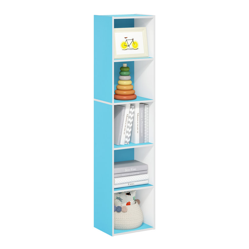 Cannice Bookcase, (5 Shelves) 52.1" H x 12" W x 9.3" D, Light Blue/White