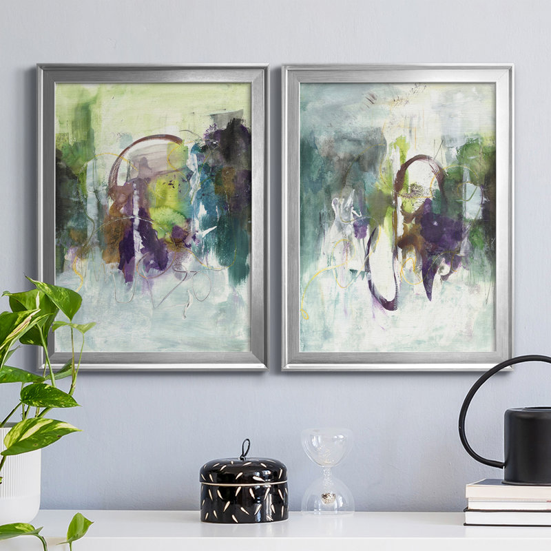 Déplacement sur I - ensemble de 2 peintures sur toile encadrées, Argent, H 24,5 po x l 18,5 po x P 1 po