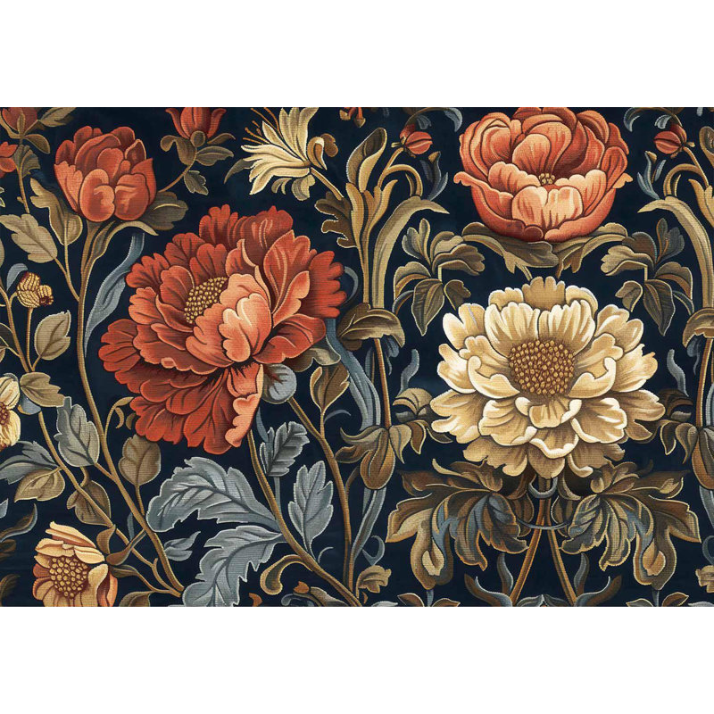 Adhésif mural floral pelez et collez - grandes fleurs de style kilim, L 57 po x L 41 po