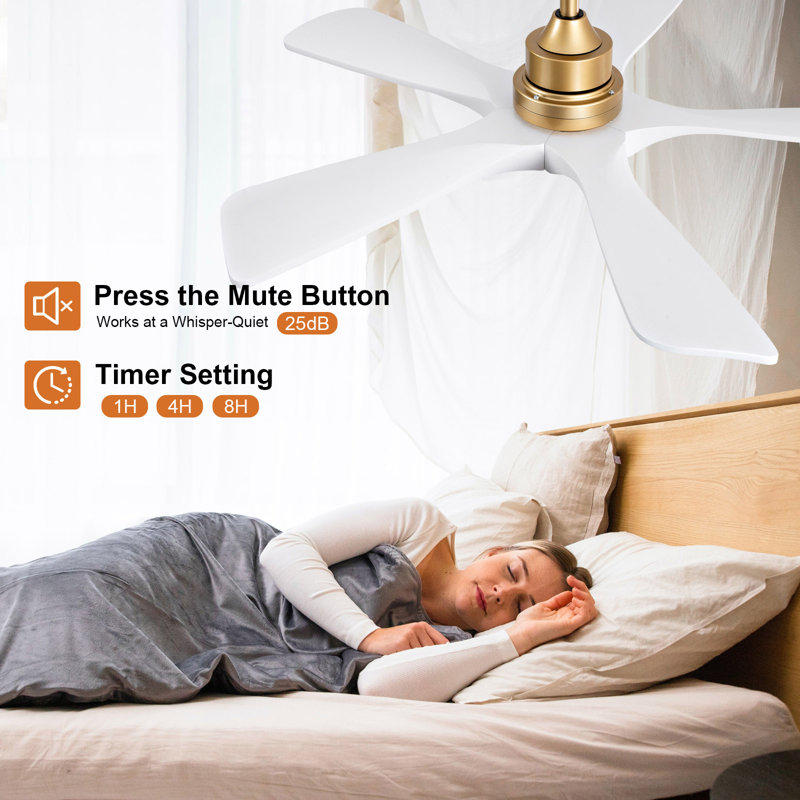 Ventilateurs de plafond de 42 pouces avec lumières et télécommande, ventilateur de plafond en bois pour patio, ventilateur de plafond doré avec lumières, moteur à courant continu silencieux, DEL à intensité variable, 5 pales en bois massif