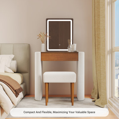 3 Modes Adjustable Brightness Mirror Vanity Table Set Makeup Vanity with Drawer