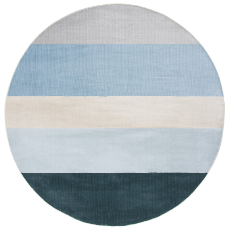 Aslin Striped Blue/Gray Area Rug, Round 6'7"