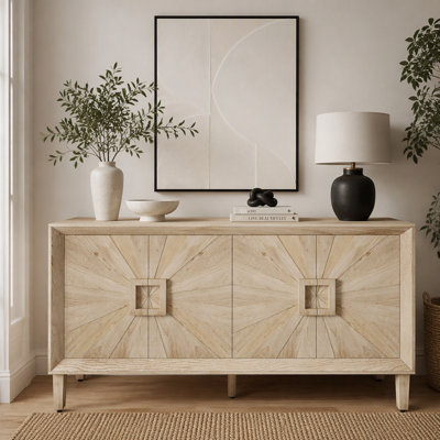 Crédence haut de gamme de style rustique de qualité supérieure avec porte à rayons symétriques et tablettes réglables de qualité supérieure