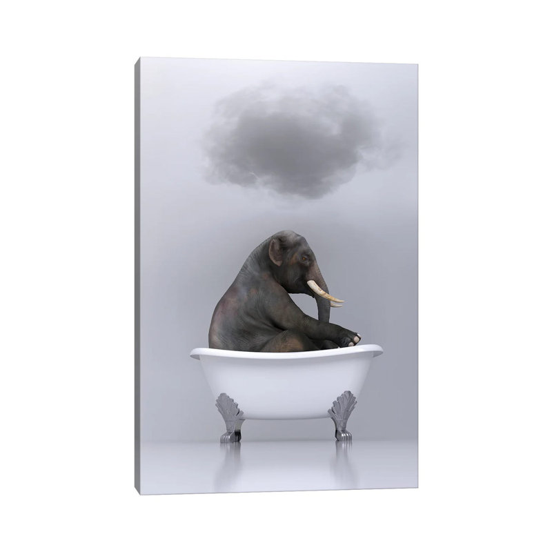 Elephant Relaxing In The Bath by Mike Kiev - Wrapped Canvas Print, 66.04 cm H x 45.72 cm W x 3.175 cm D