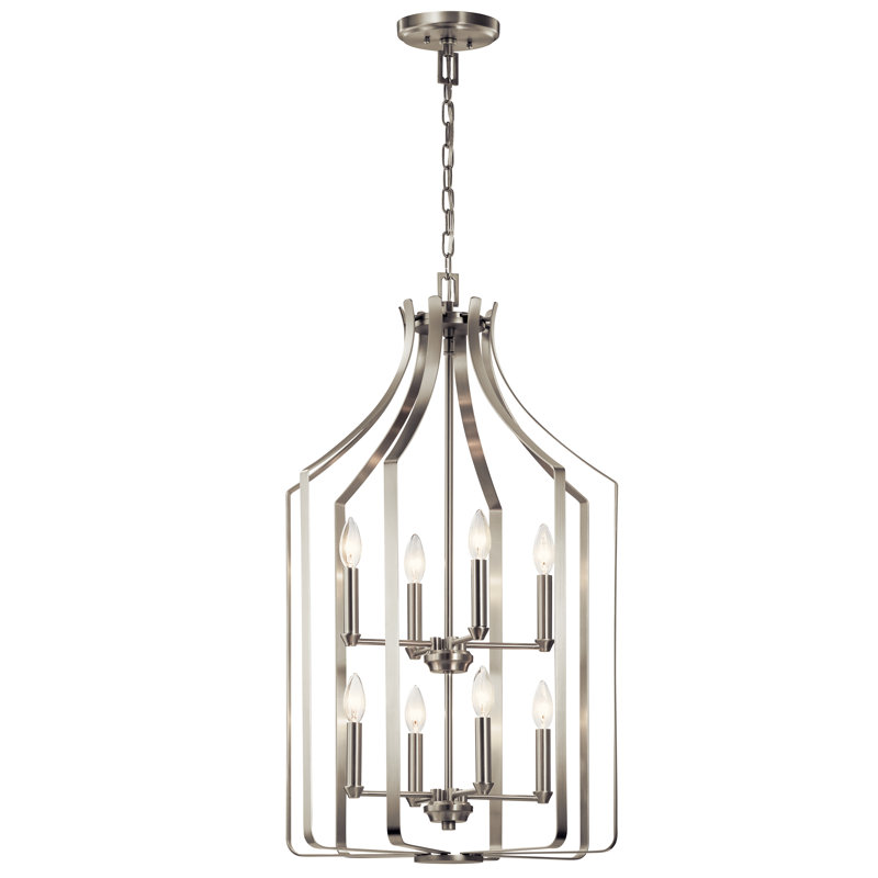 8 - Light Lantern Geometric Chandelier, Brushed Nickel