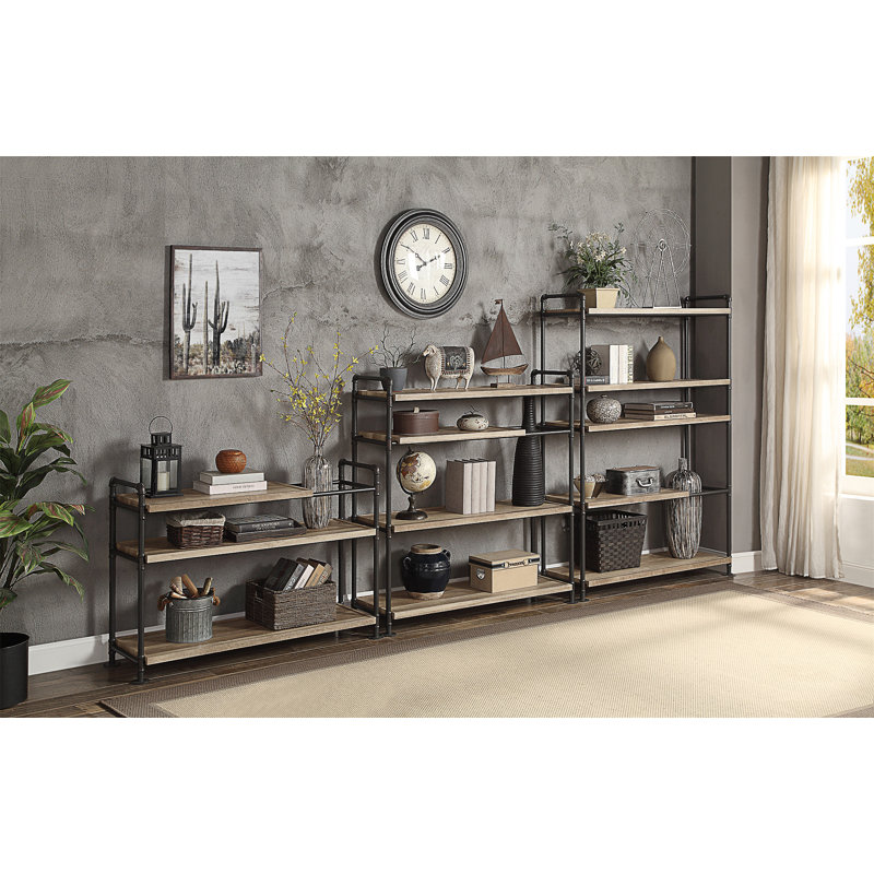 Brantley Oak & Sandy Black Finish Bookshelf, (5 Shelves) 65"H x 48"W x 16"D