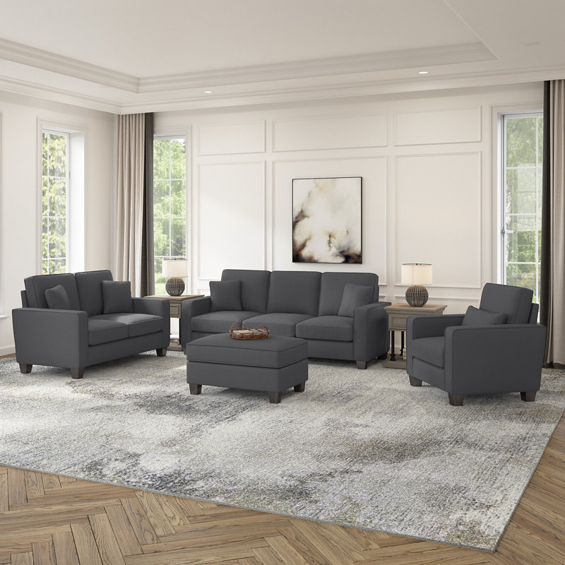 Ensemble de salon 4 pièces Litchford, Polyester gris anthracite