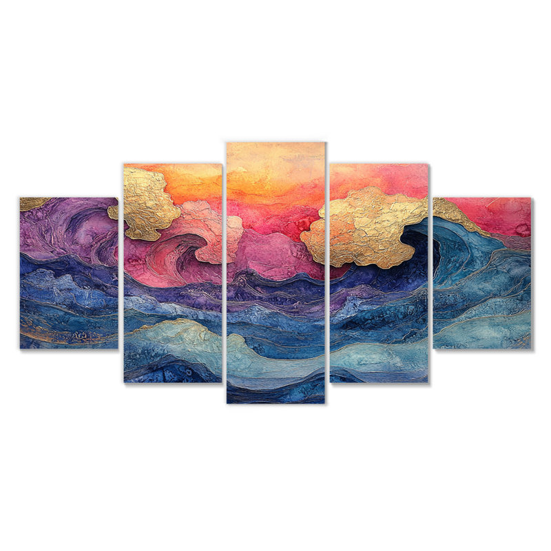 «Pink and Blue Coastal Oceans Storm» - ensemble d'art mural côtier
