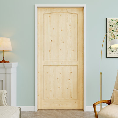 36" x 80" 2-Panel Pine Wood Interior Prehung Door with Black Hinges, Natural Pine Wood, Paintable & Waterproof, Suit for Laundry, Closet Doors, Room Doors, Right Hand