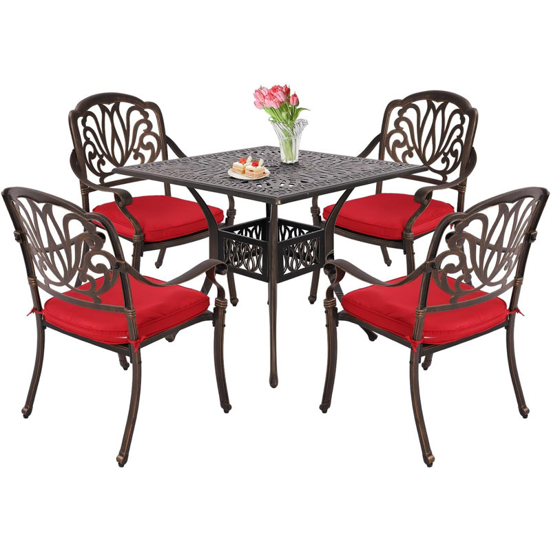 Asuman 4 - Person Patio Dining Set with Square Table , Cushions Included, Red