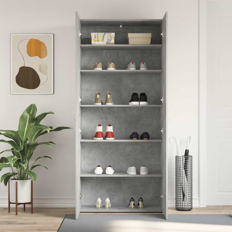 Shoe Cabinet With Door 80 X 35.5 X 180 Cm Engineered Wood, Grey