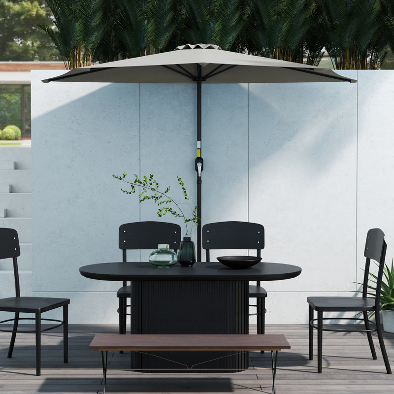 Parasol de balcon extérieur 9 pi, demi-rond, gris clair