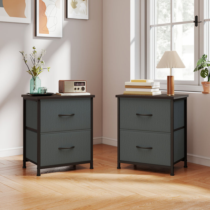  Table de chevet, petite commode 2 tiroirs, table de chevet légère et portable, Gris anthracite, 1