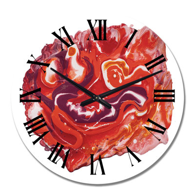 Red Vibrant Marble Universe - Modern Wall Clock