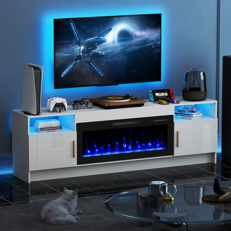 Electric Fireplace TV Stand, White
