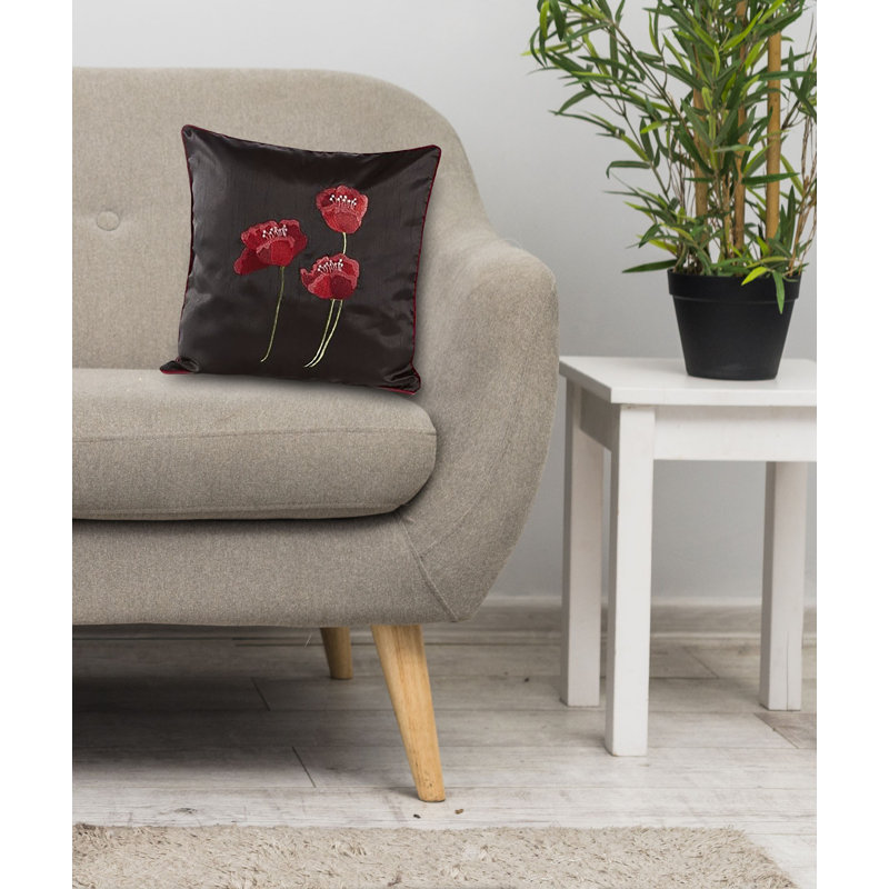 Dav Floral Square Throw Pillow Cover, Black, 45 x 45cm