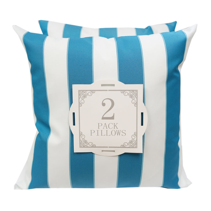 Striped Outdoor Reversible Throw Pillow, Aqua, 20" x 20"
