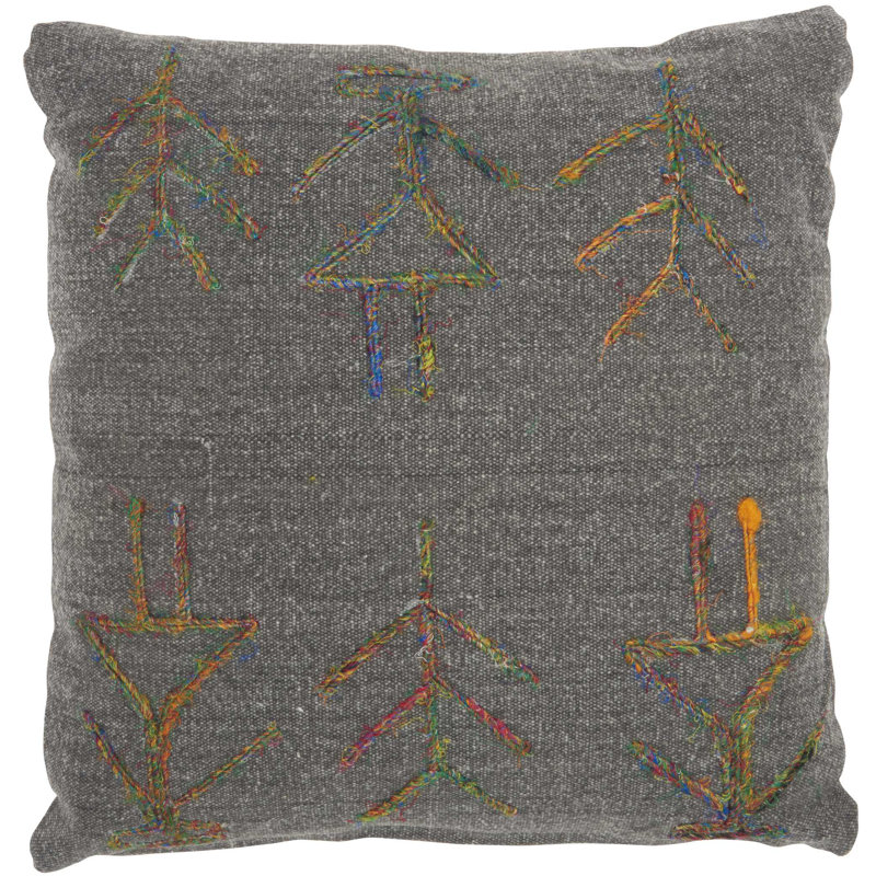 Charcoal Embroidered Figures Square Throw Pillow 18"