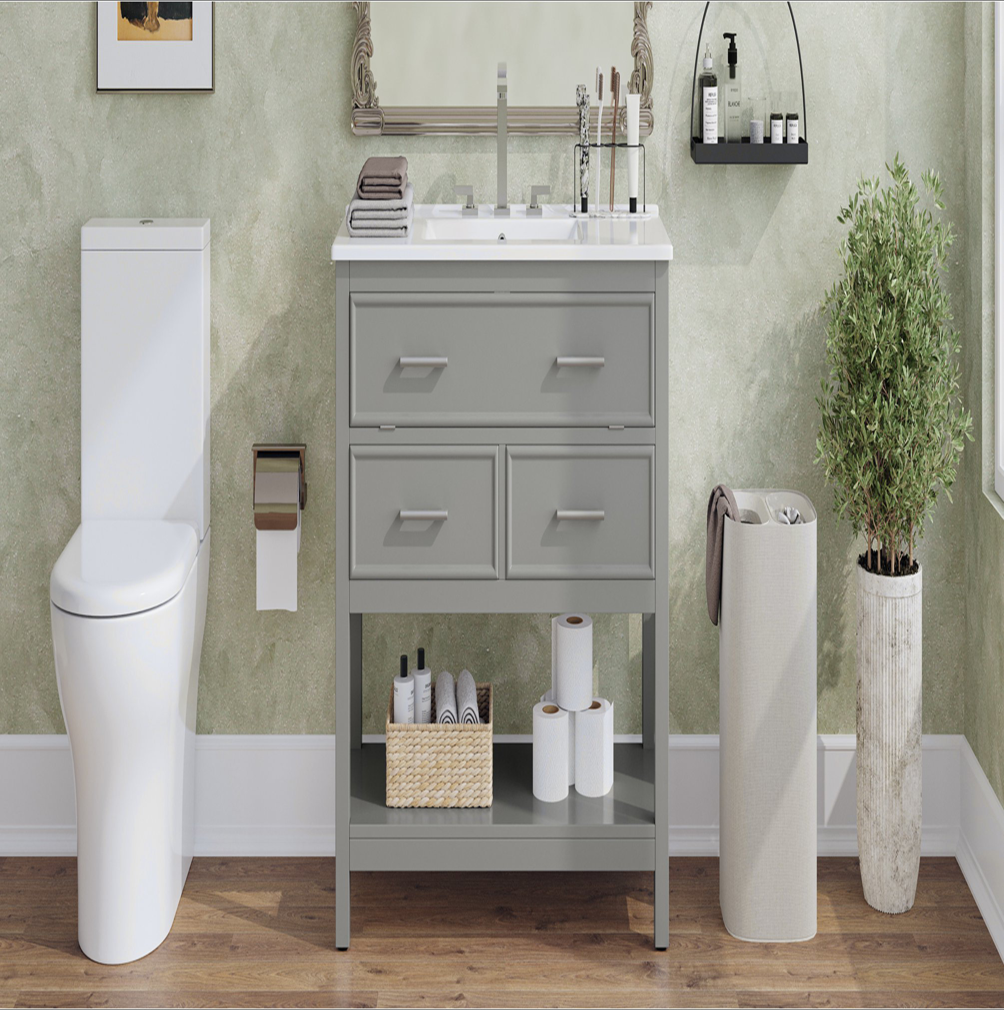 Ebern Designs 36" Bathroom Vanity with Ceramic Sink, Bathroom Vanity ...