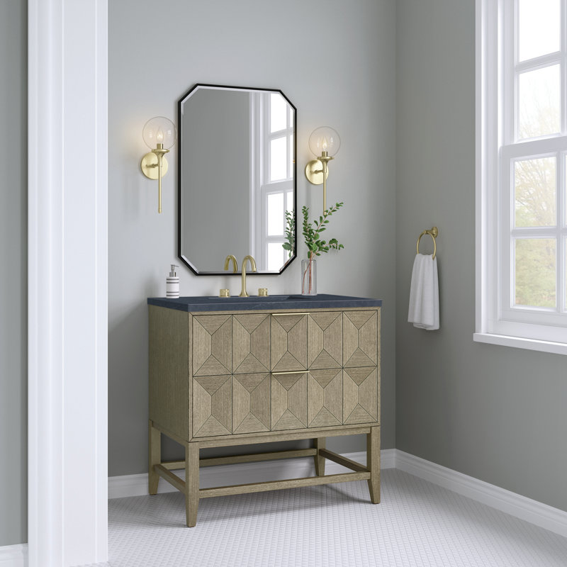 Emmeline 36'' W Single Vanity, Charcoal Soapstone, 8" Widespread, Pebble Oak
