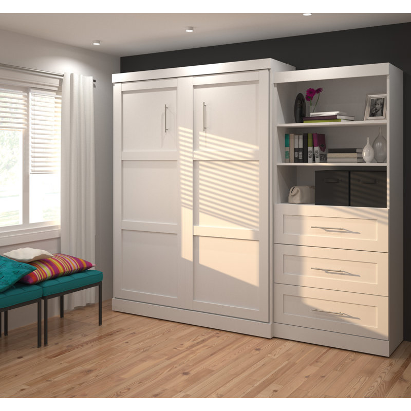 Lit escamotable avec rangement Arlex, Blanc, Double
