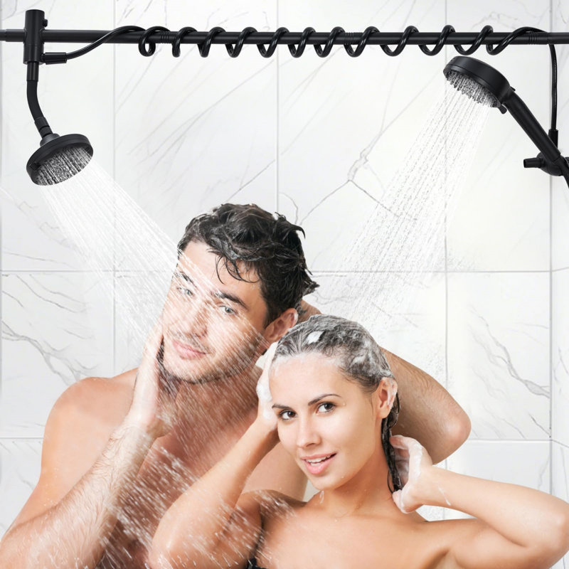 Double Shower Head, High Pressure Tandem Shower, 7-Setting Handheld Shower Head, Filter Shower Head 360 Degrees Adjustable Top Spray