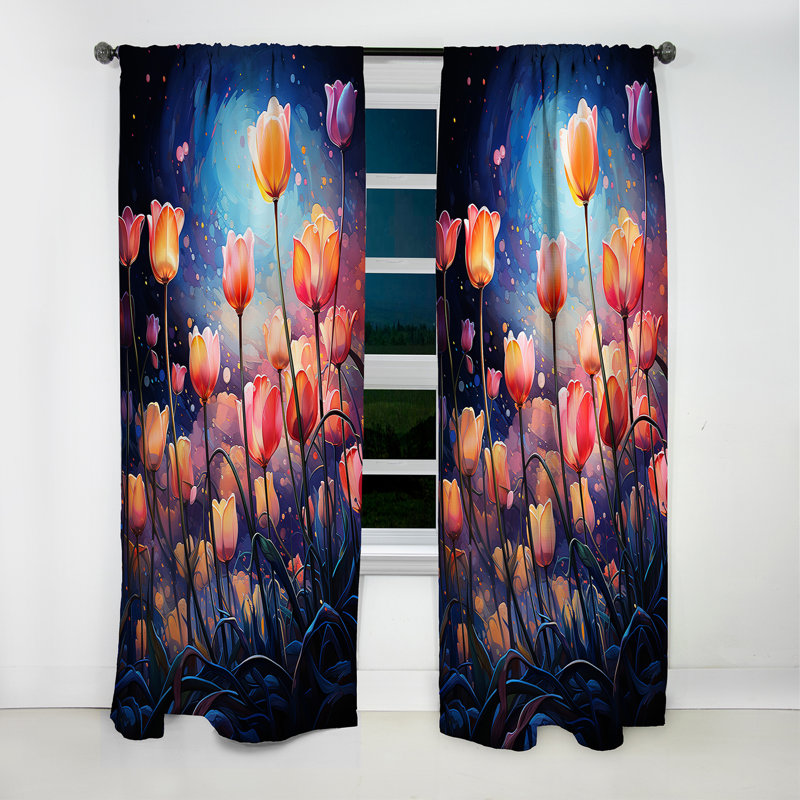 Grants - Rideau tulipes - Rideau floral occultant en velours - 1 panneau, L 52 po x L 63 po